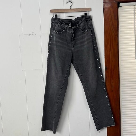 Time and Tru Studded Side Seam Straight Leg Jeans With Raw Hem Gray 14 - Picture 1 of 5